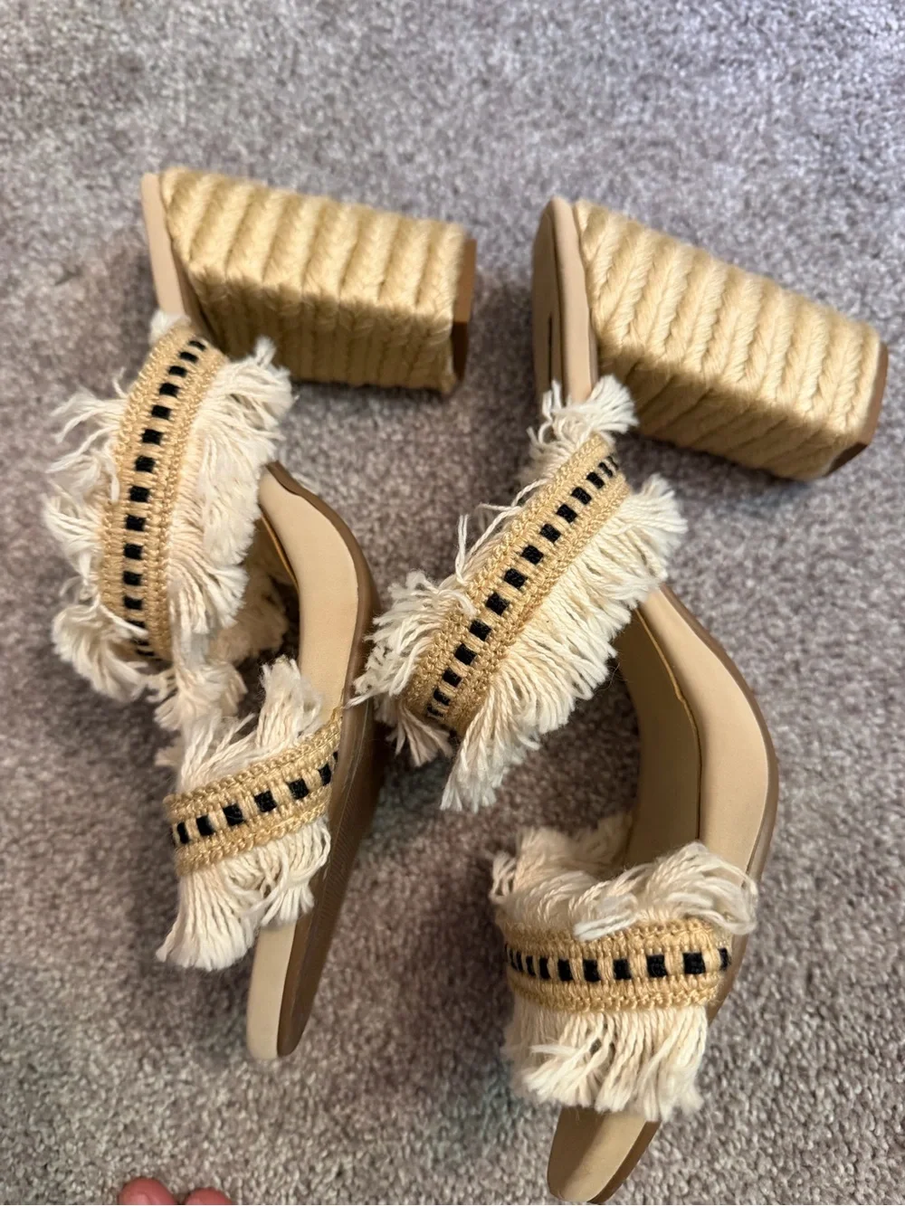 Azulu Cream Fringe Slide Sandals